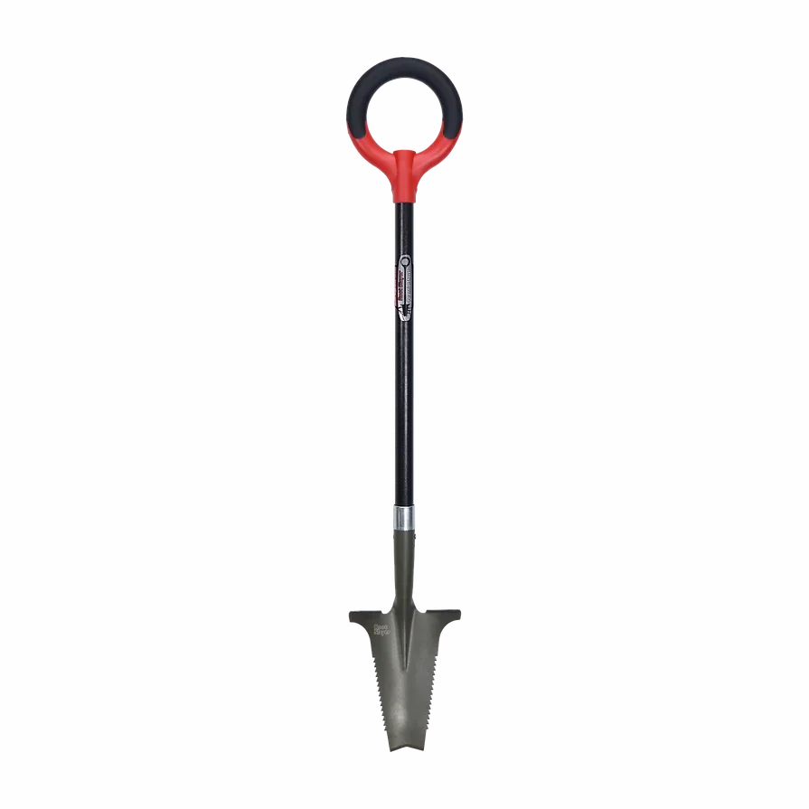 Pelle de jardinage avec manche circulaire ergonomique et lame dentelée pour racines