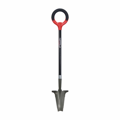 Pelle de jardinage avec manche circulaire ergonomique et lame dentelée pour racines